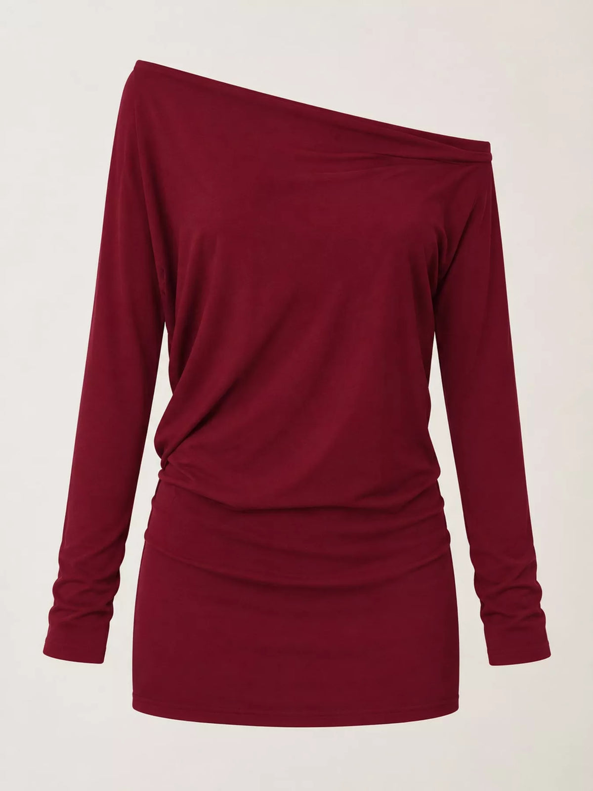 Women's One Shoulder Knit Mini Dress in burgundy — flat lay view
