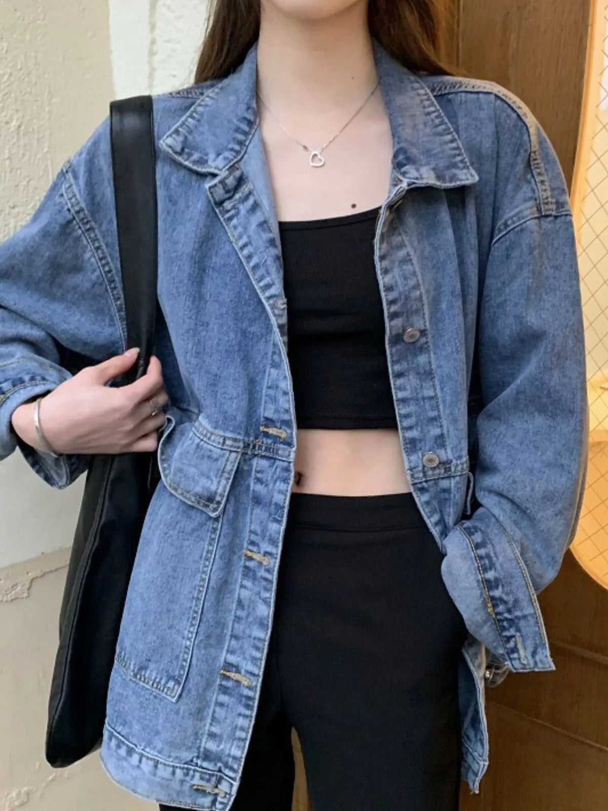 Blue washed denim utility jacket