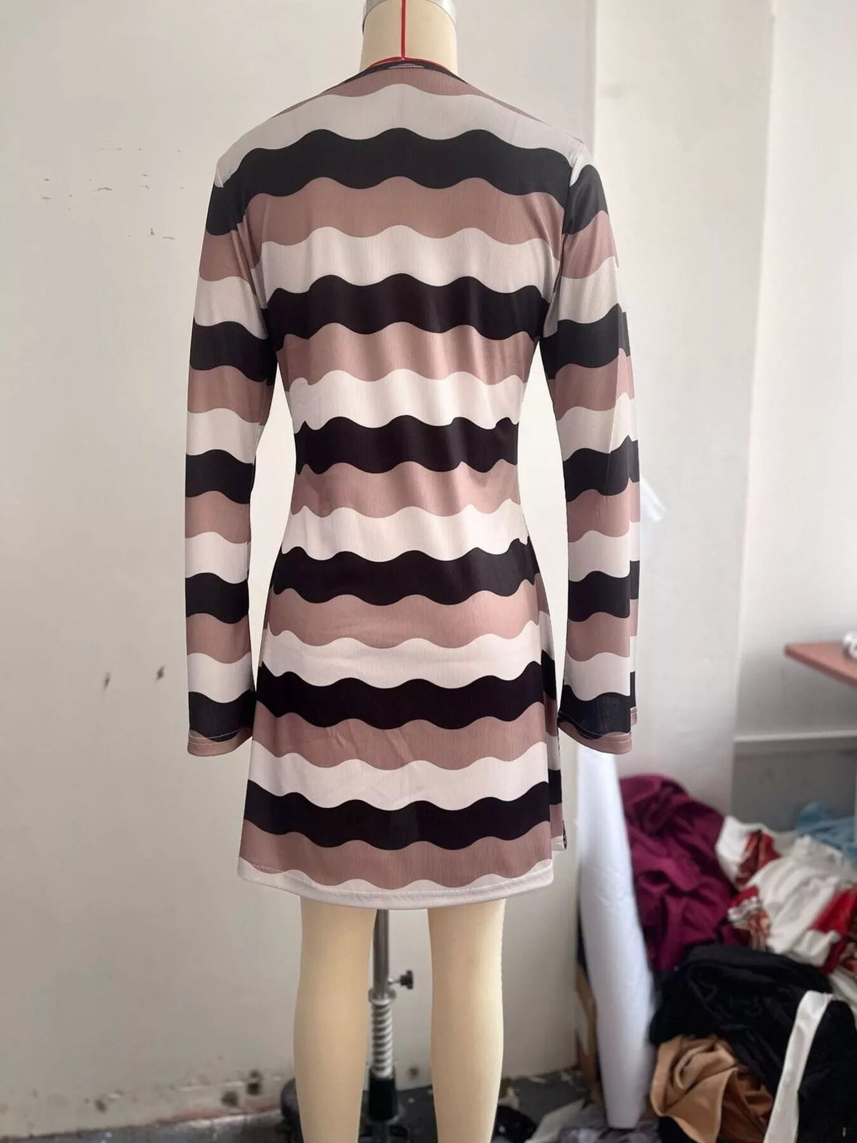 Split neck long sleeve mini dress, product view