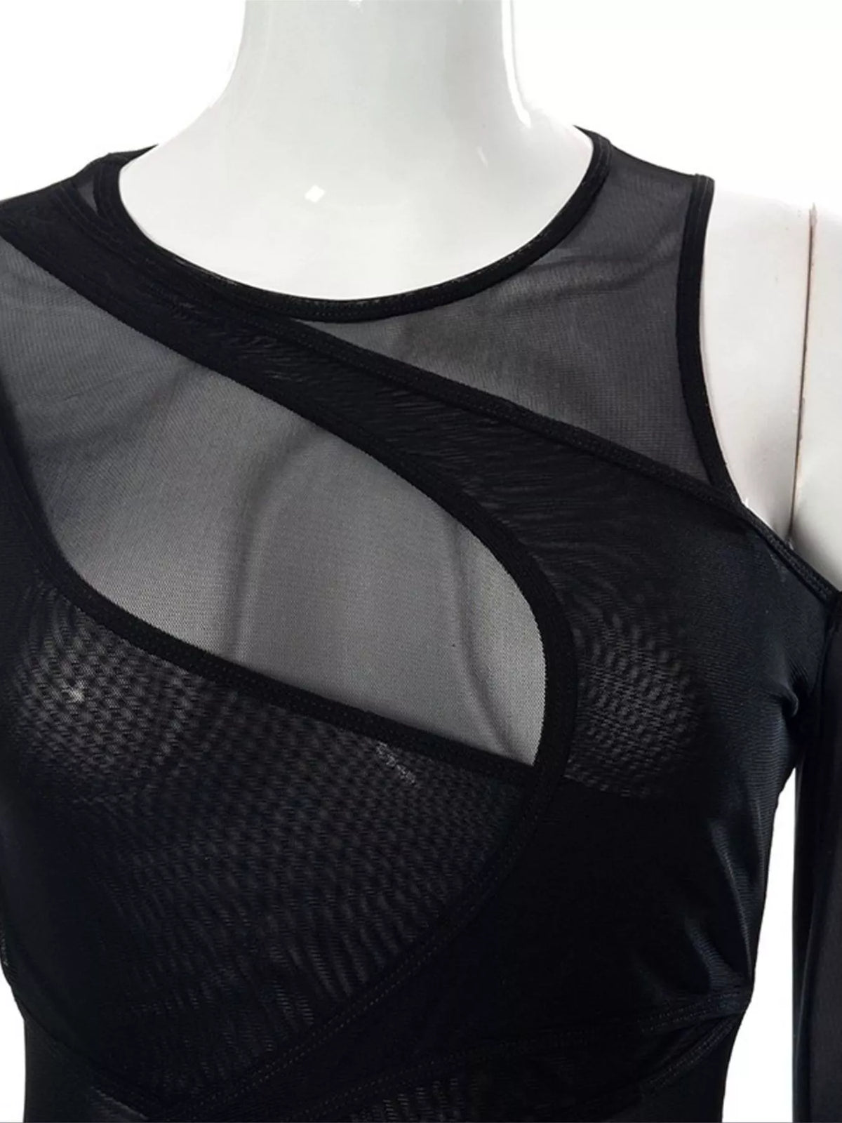 Sheer Mesh Cut-Out Long Sleeve Bodysuit — construction details