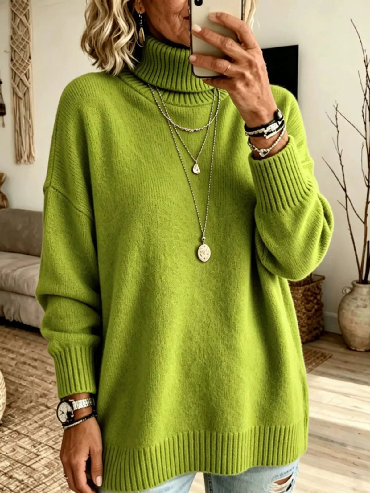 Oversized Turtleneck Pullover Sweater — front view
