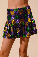 Trendsi SO ME Mardi Gras Checker Sequins Mini Skirt -