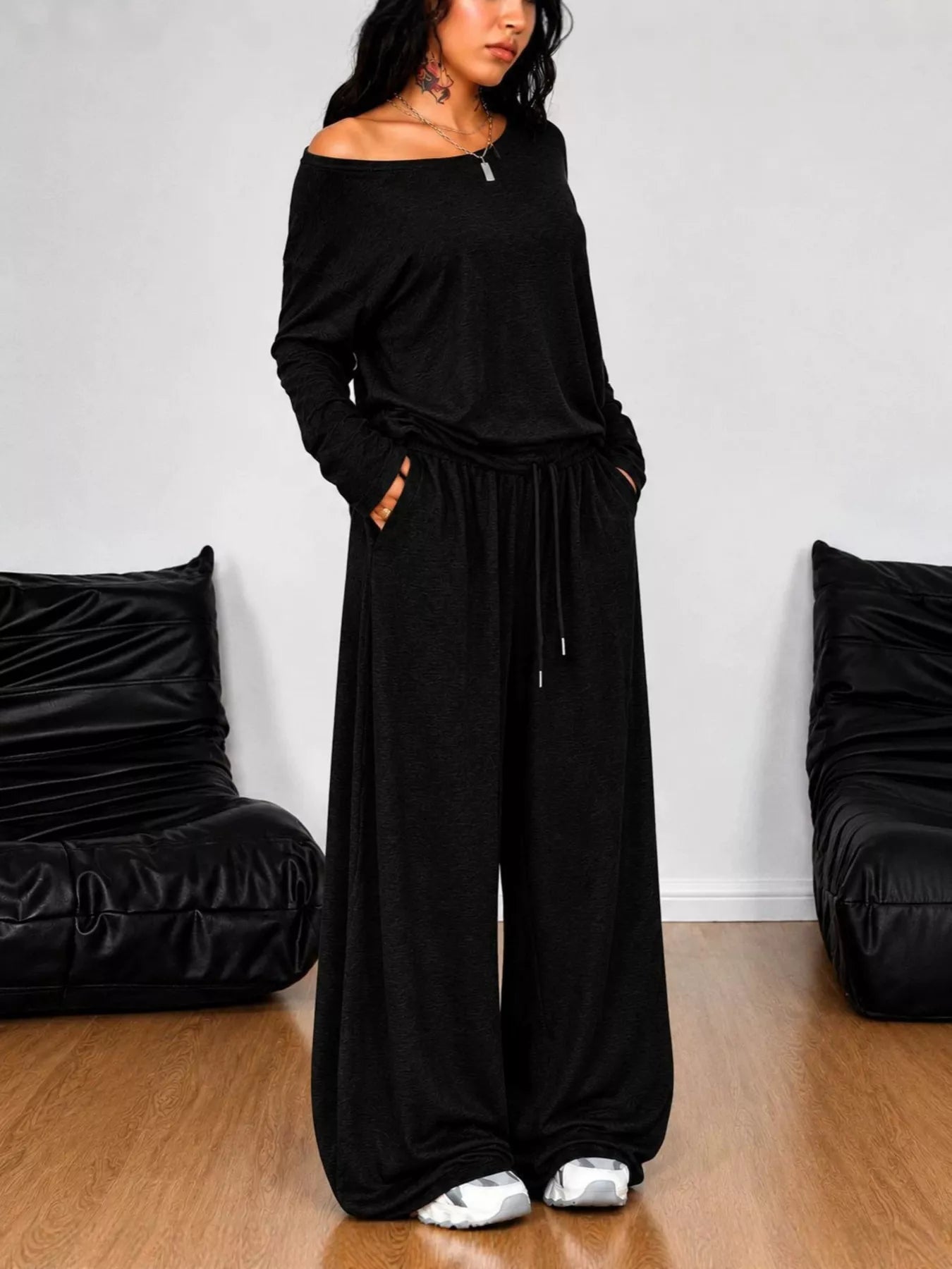 Trendsi Boat Neck Long Sleeve Top and Wide-Leg Pants Set -