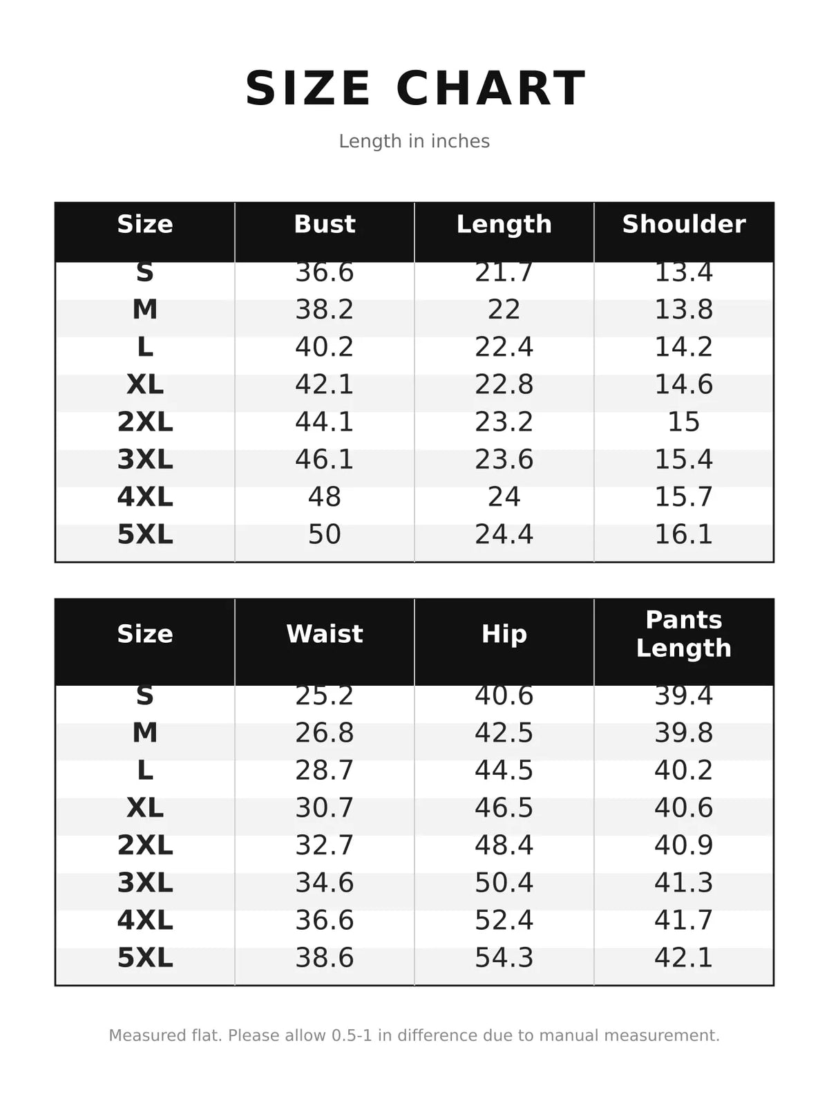 Sleeveless Top and Wide-Leg Pants Set — size and measurement chart