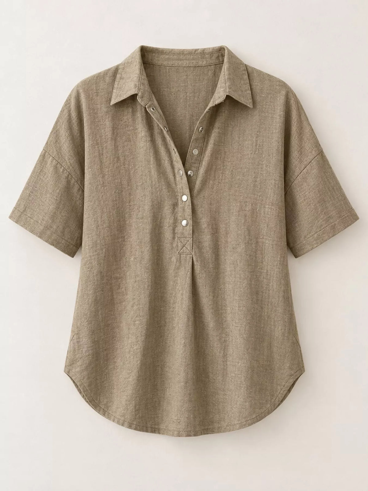 Snap Down Shirt in khaki, front view
