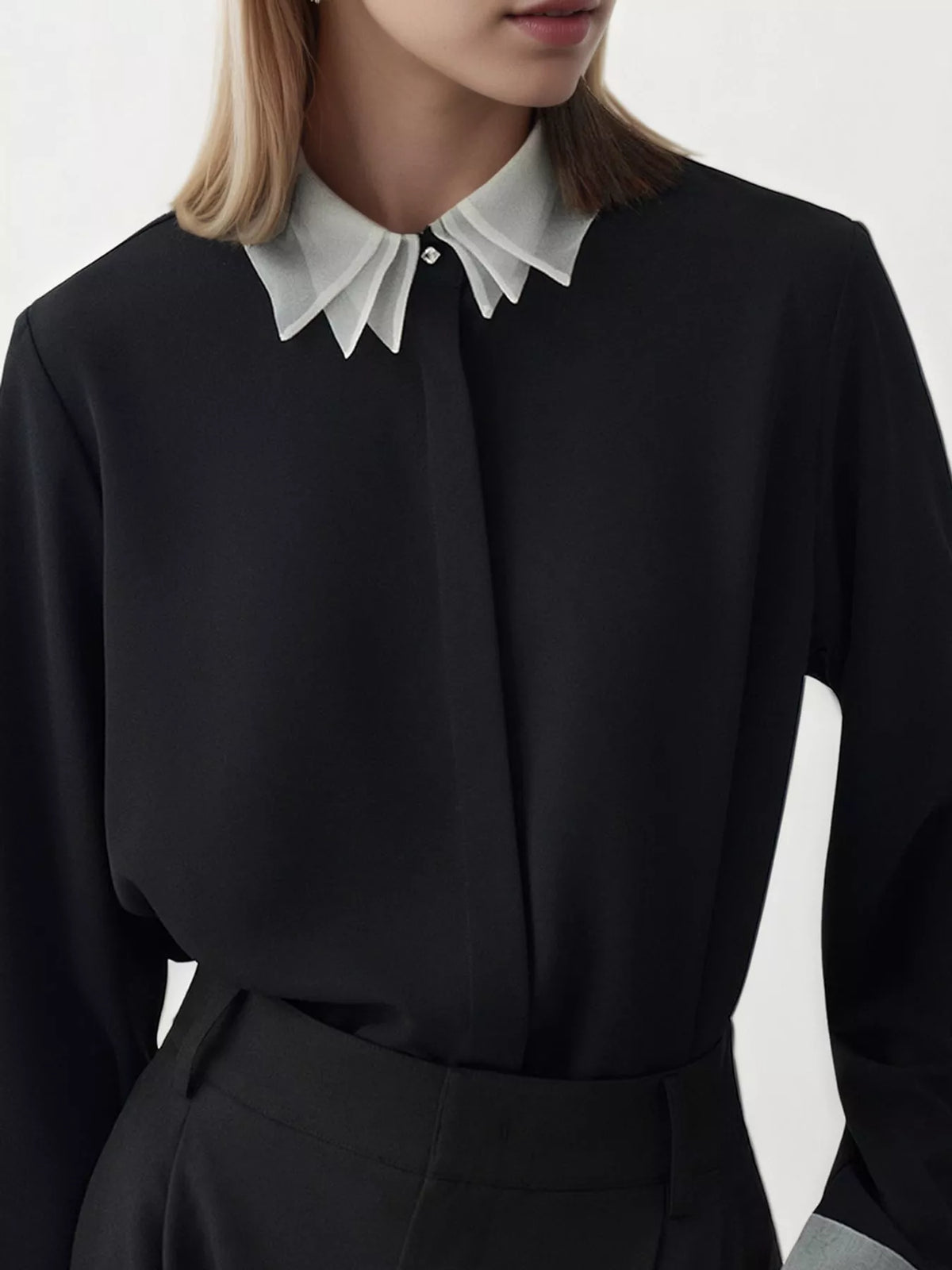 Contrast Collar Long Sleeve Shirt — front view