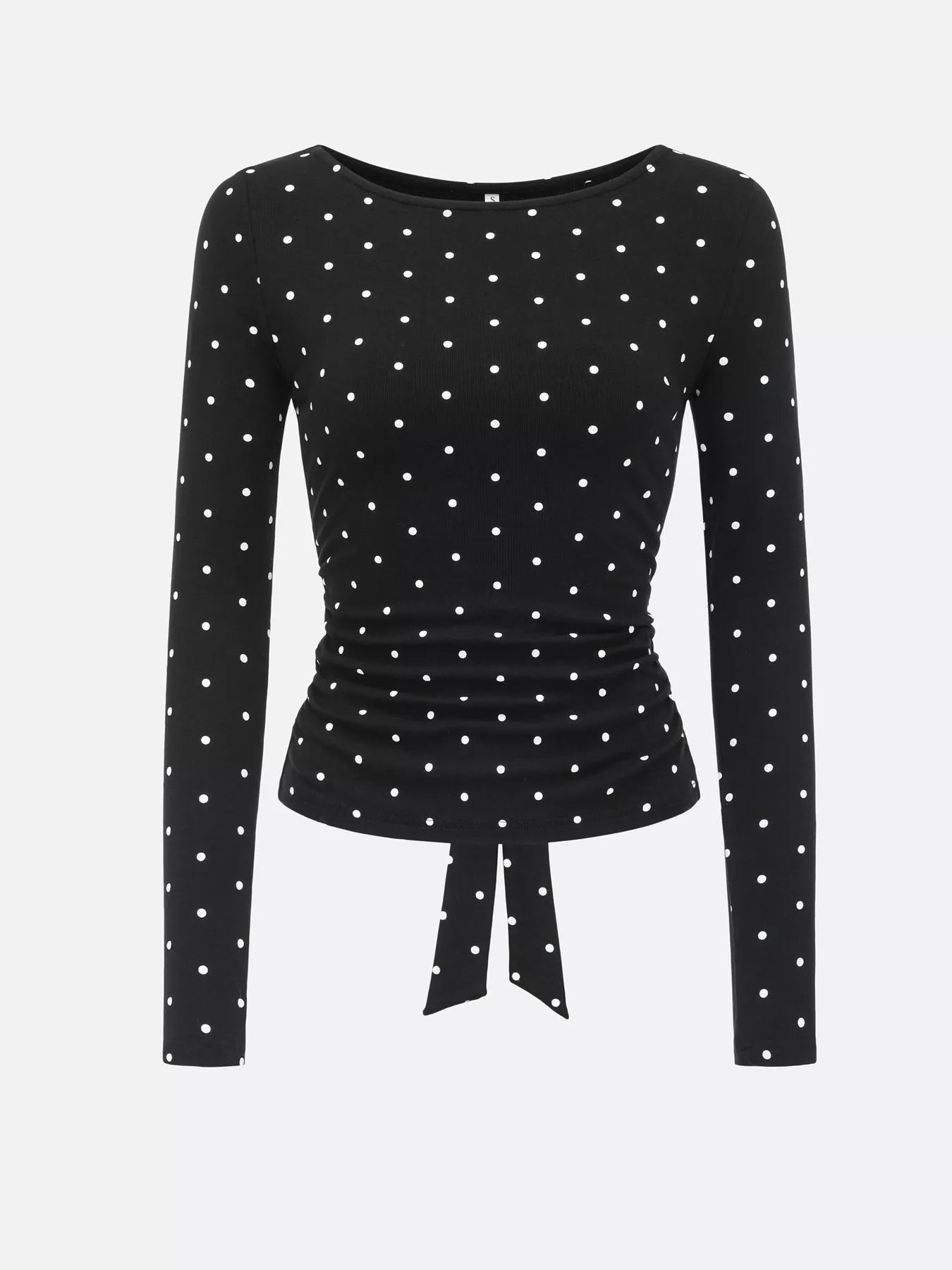 Trendsi Long Sleeve Polka Dot Tie Back T-Shirt -