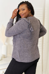 Trendsi Double Take Square Neck Ruffle Shoulder Long Sleeve T-Shirt -