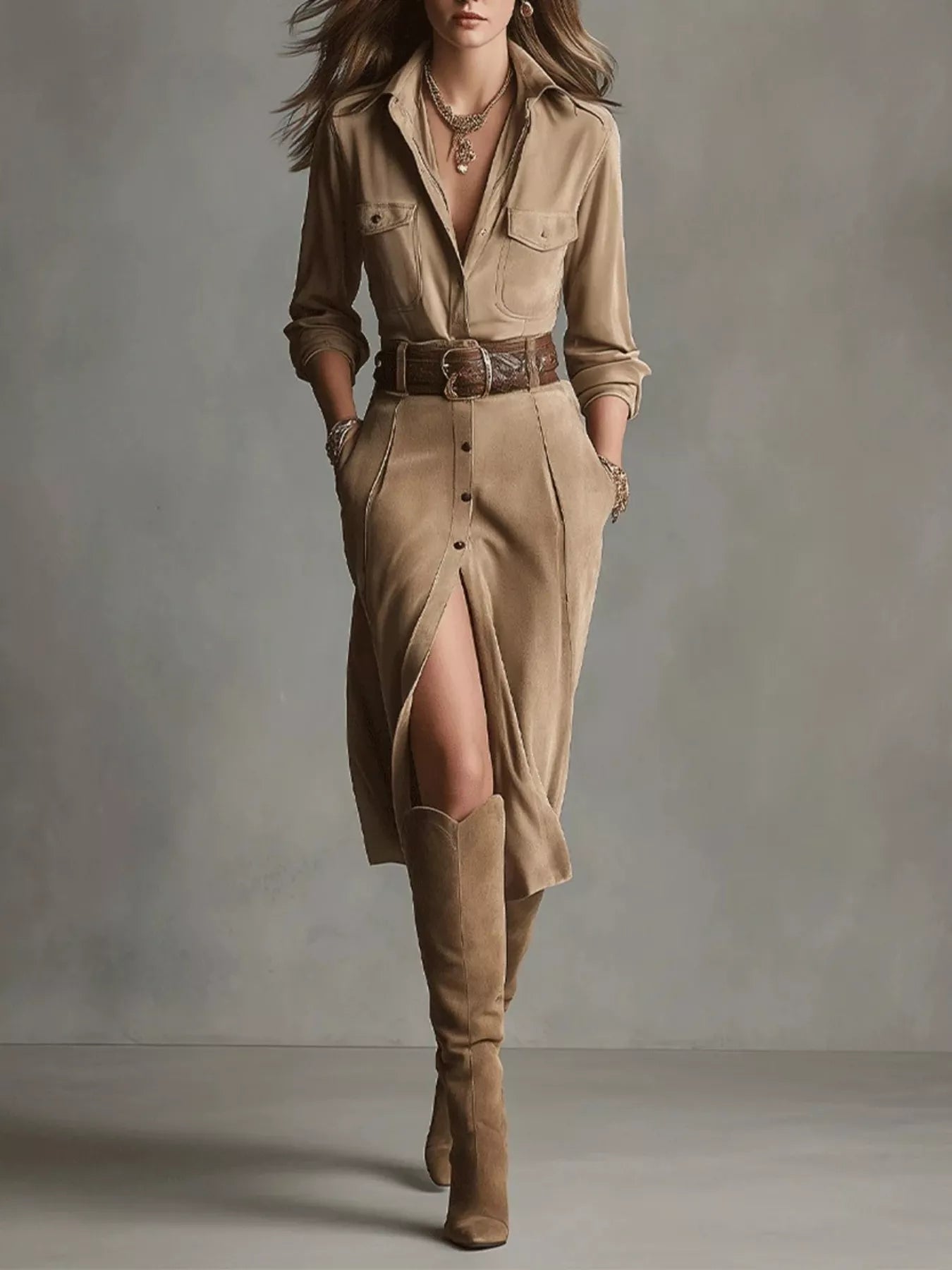Trendsi Button Up Long Sleeve Shirt Dress -