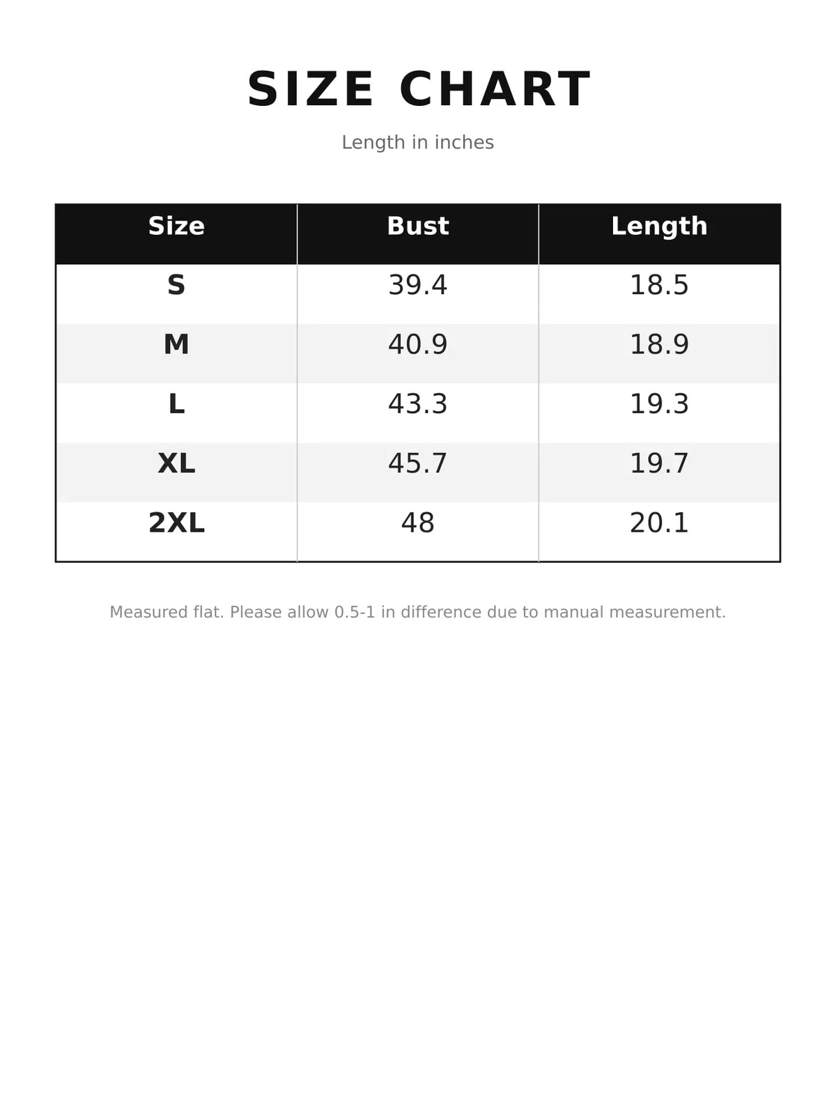 Size chart for sheer lace zip-up jacket