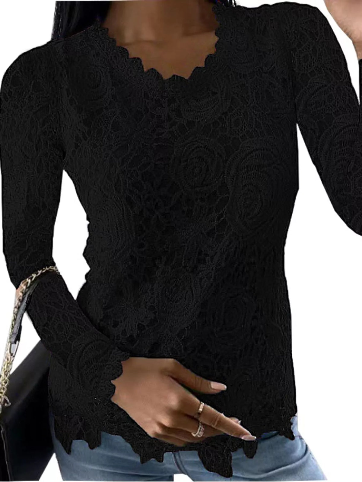 Lace Long Sleeve Blouse in black