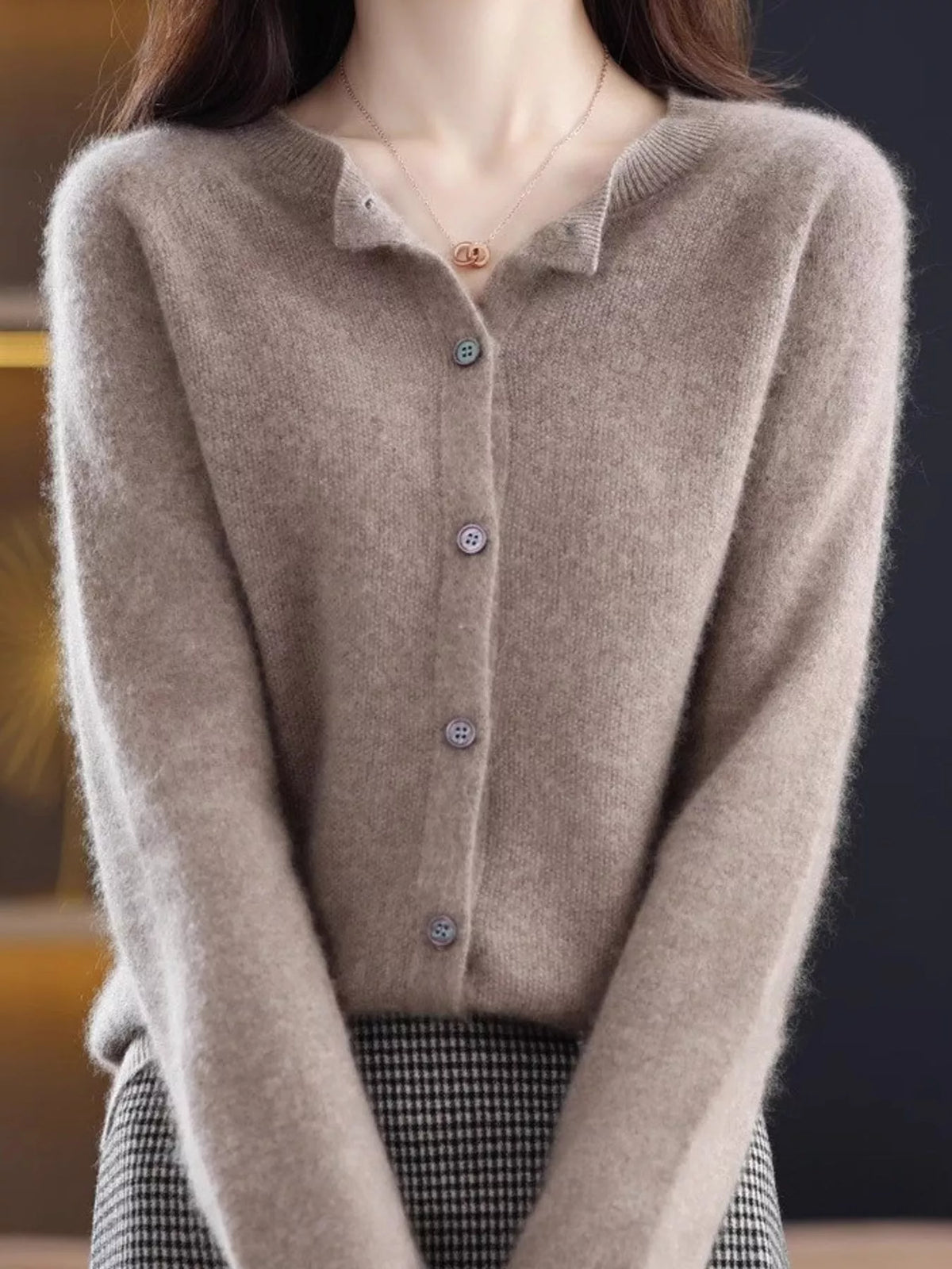 Ribbed cardigan, taupe front