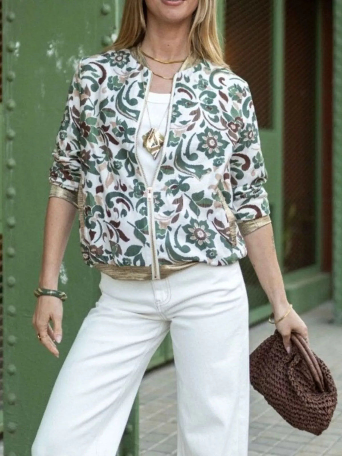 Trendsi Floral Print Zip Up Jacket -