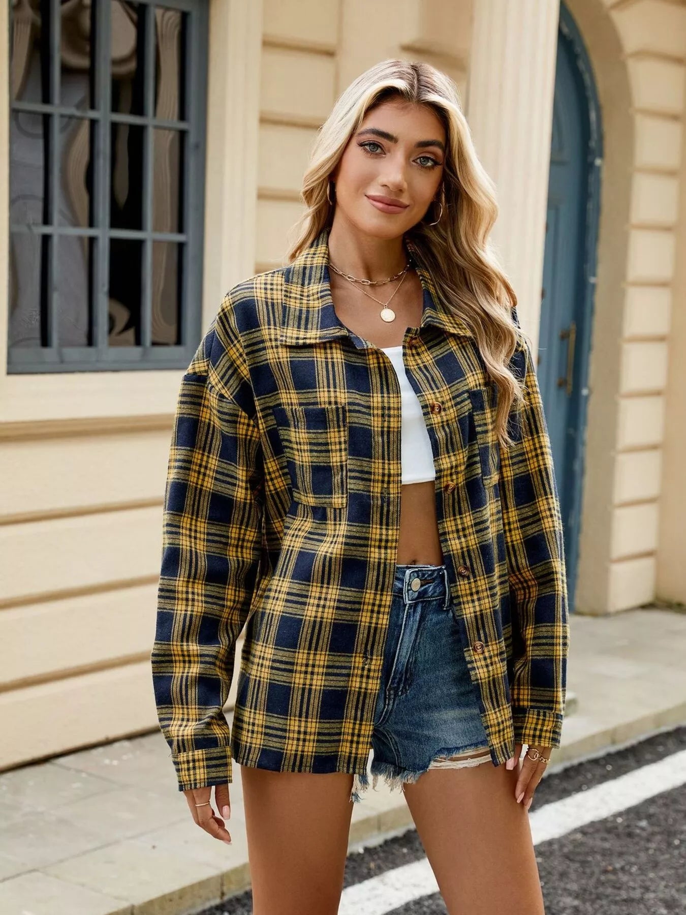 Trendsi Plaid Button Up Shirt -