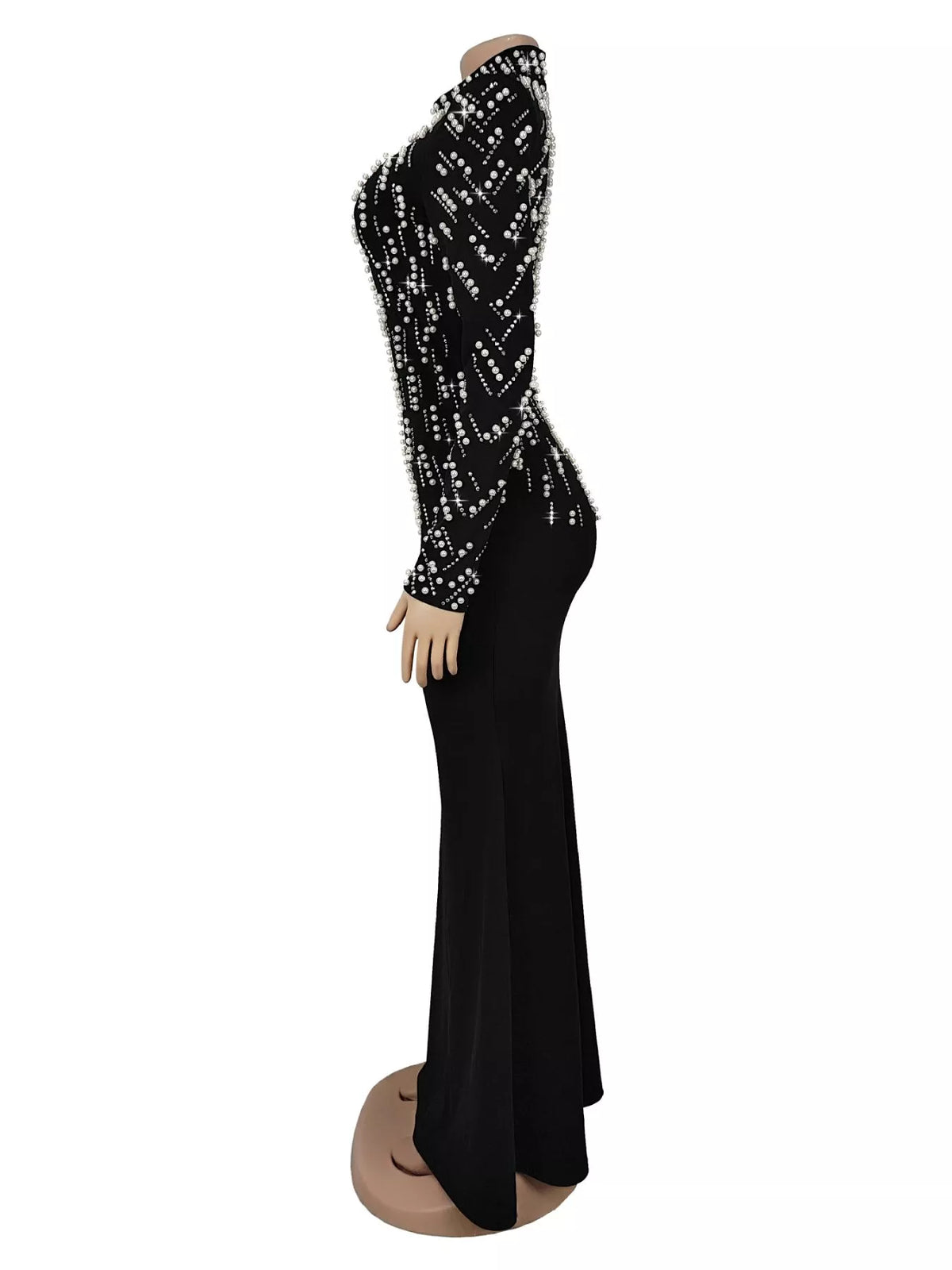 Trendsi Pearl Detail Mock Neck Maxi Dress -