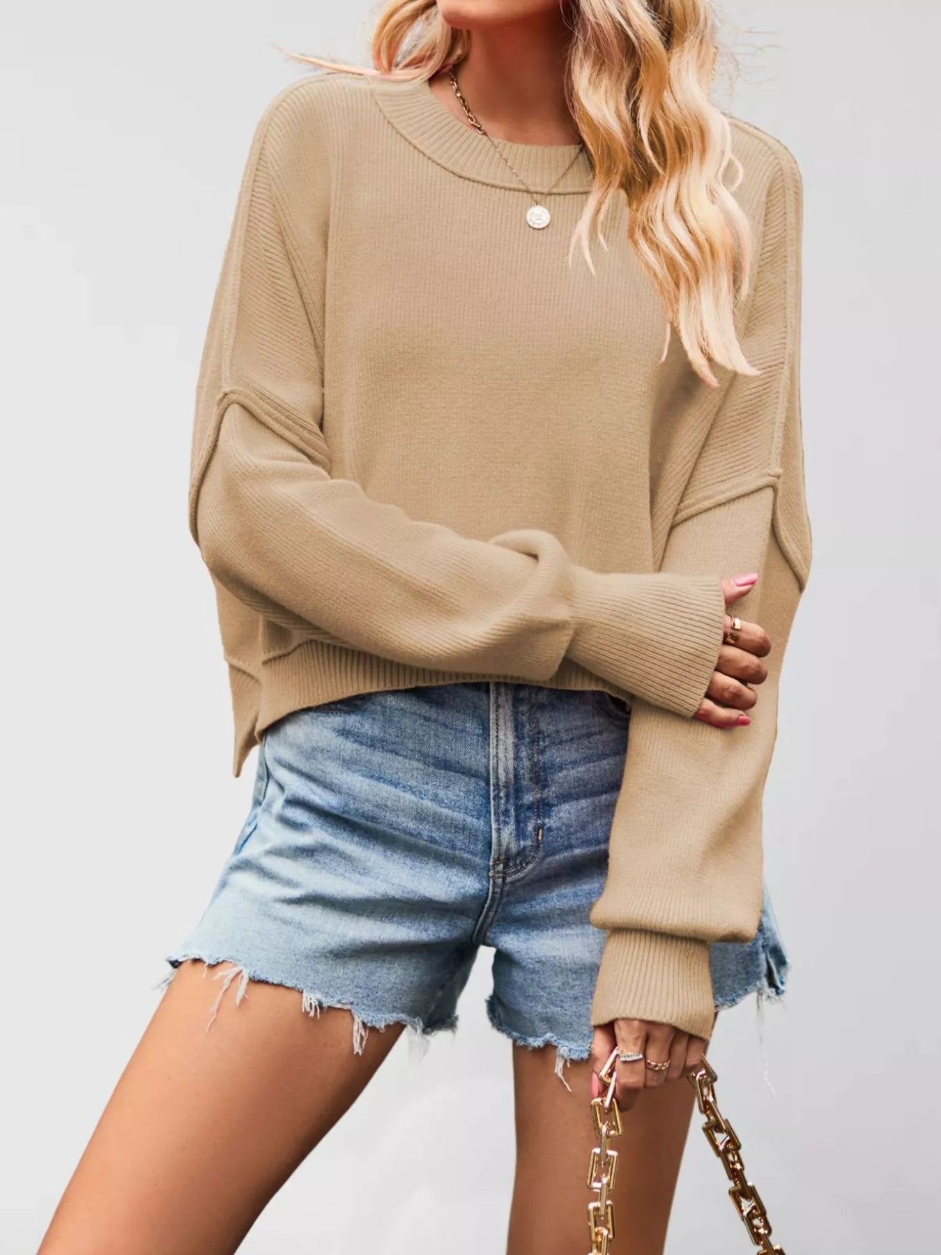 Trendsi Crew Neck Dropped Shoulder Sweater -