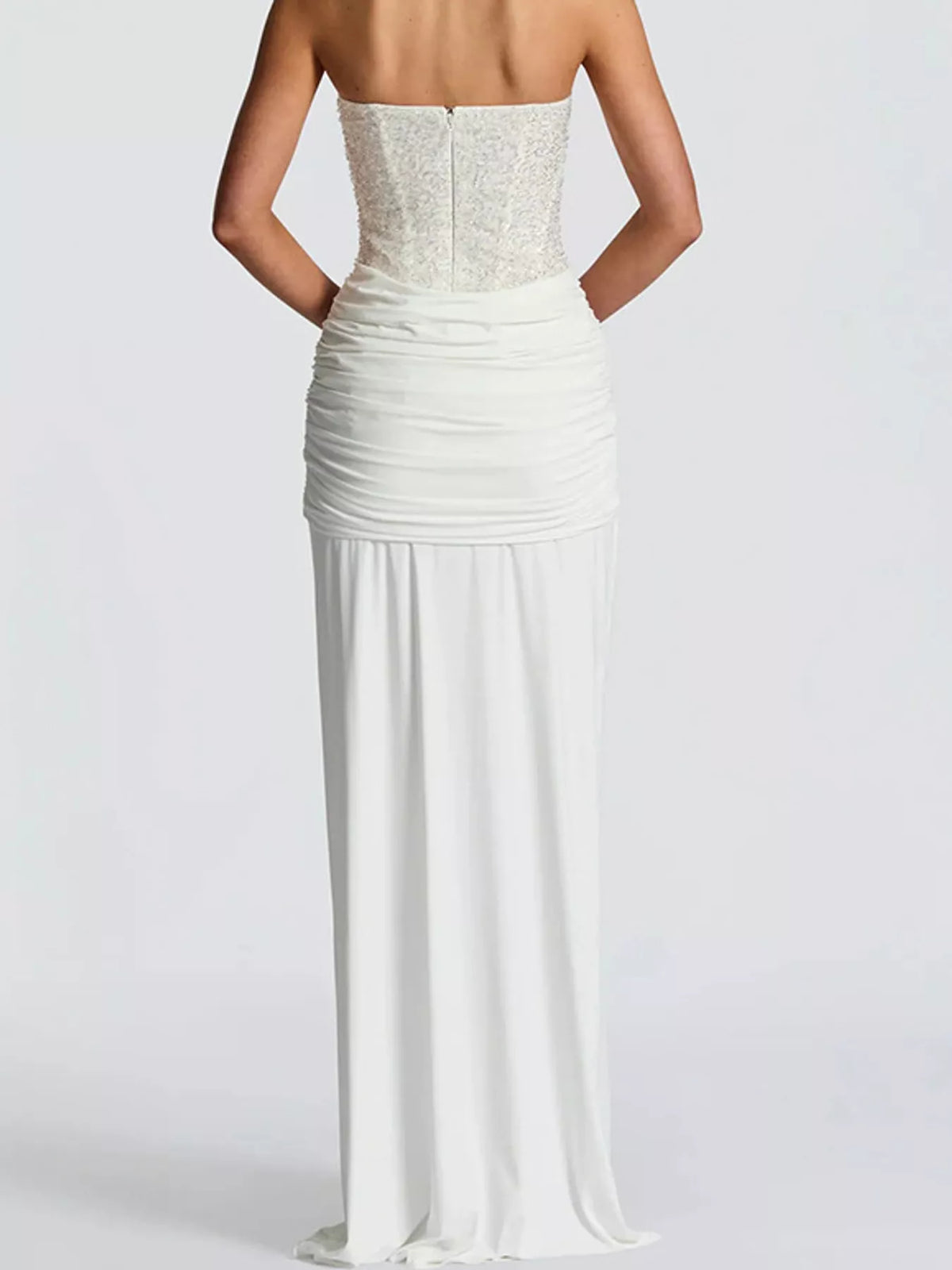 Strapless Sequin Corset Maxi Dress, back view