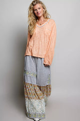 Trendsi POL Contrast Stitch V-Neck Lightweight Knit Long Sleeve Top -