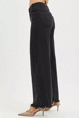 Trendsi RISEN Tummy Control High Rise Palazzo Leg Frayed Hem Jeans -