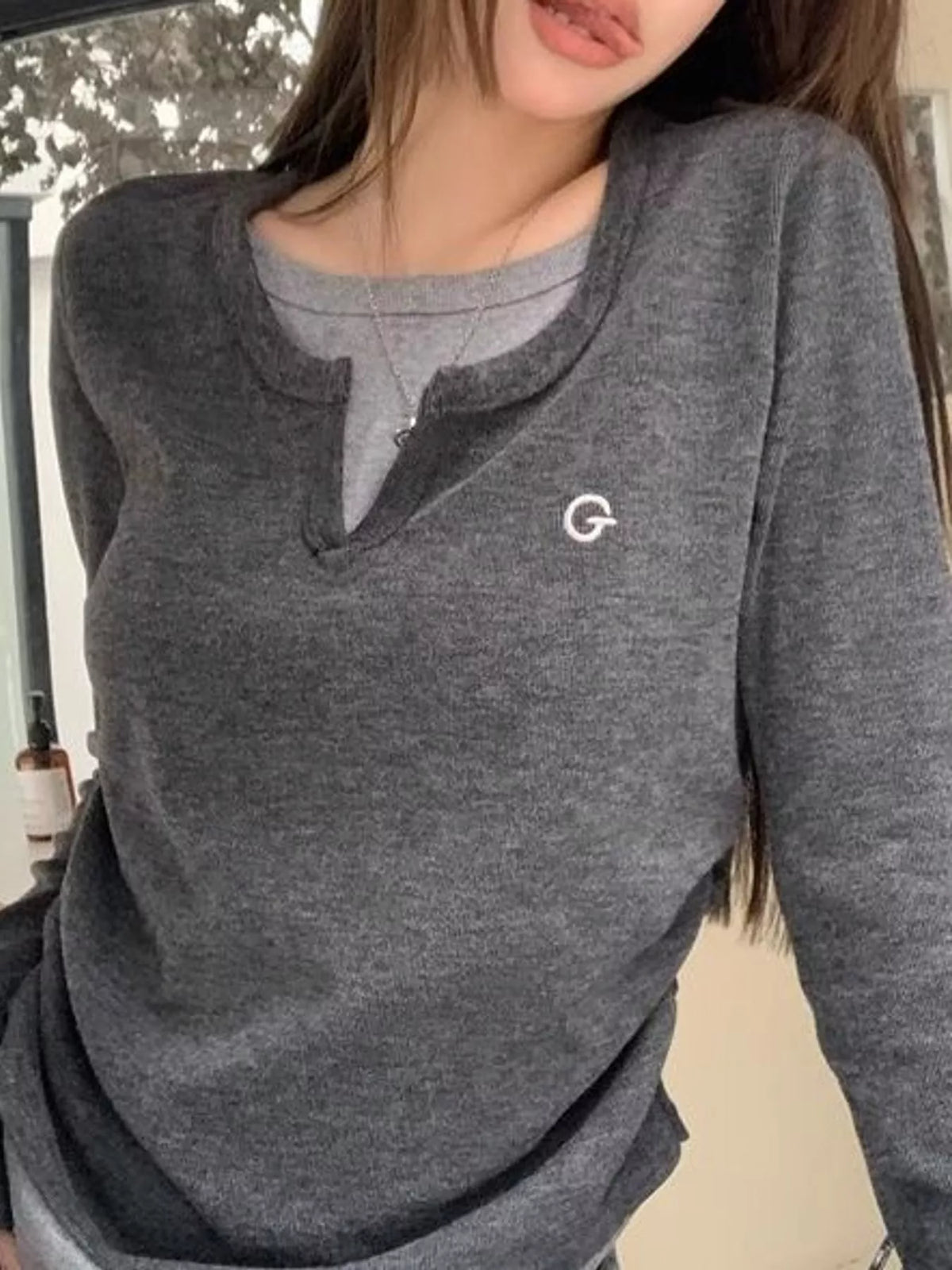 Layered T-shirt, gray front