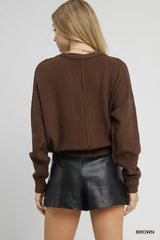 Trendsi Umgee Chunky Cable Knit V-Neck Button-Up Cardigan -