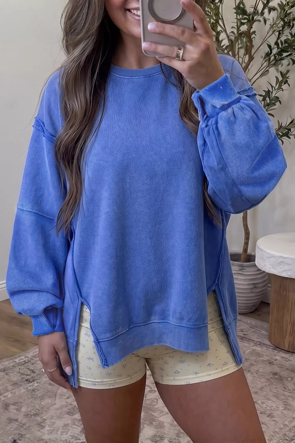 Trendsi Mineral Wash Split Hem Loose Tunic Sweatshirt -