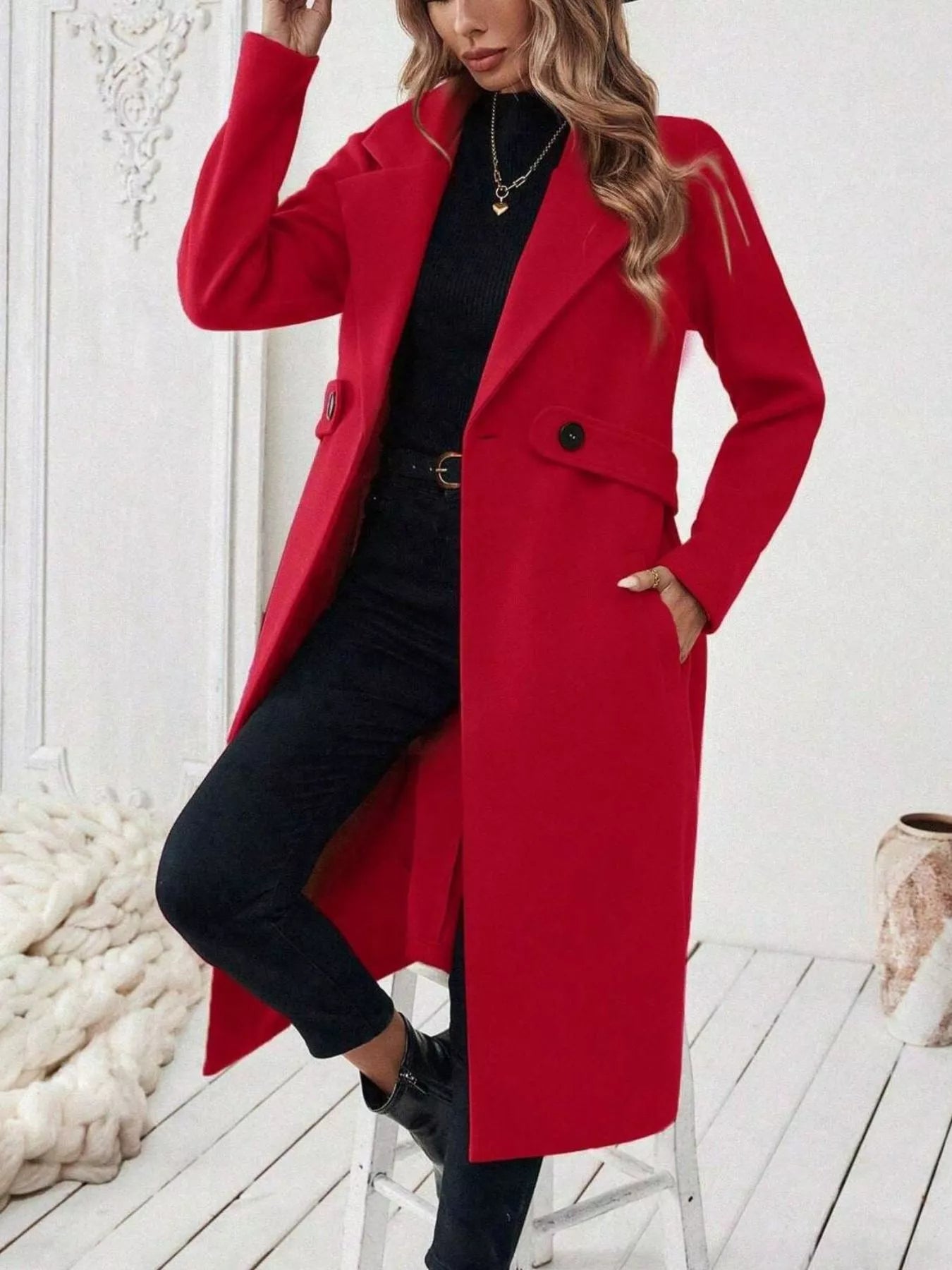 Trendsi Single-Button Longline Coat -