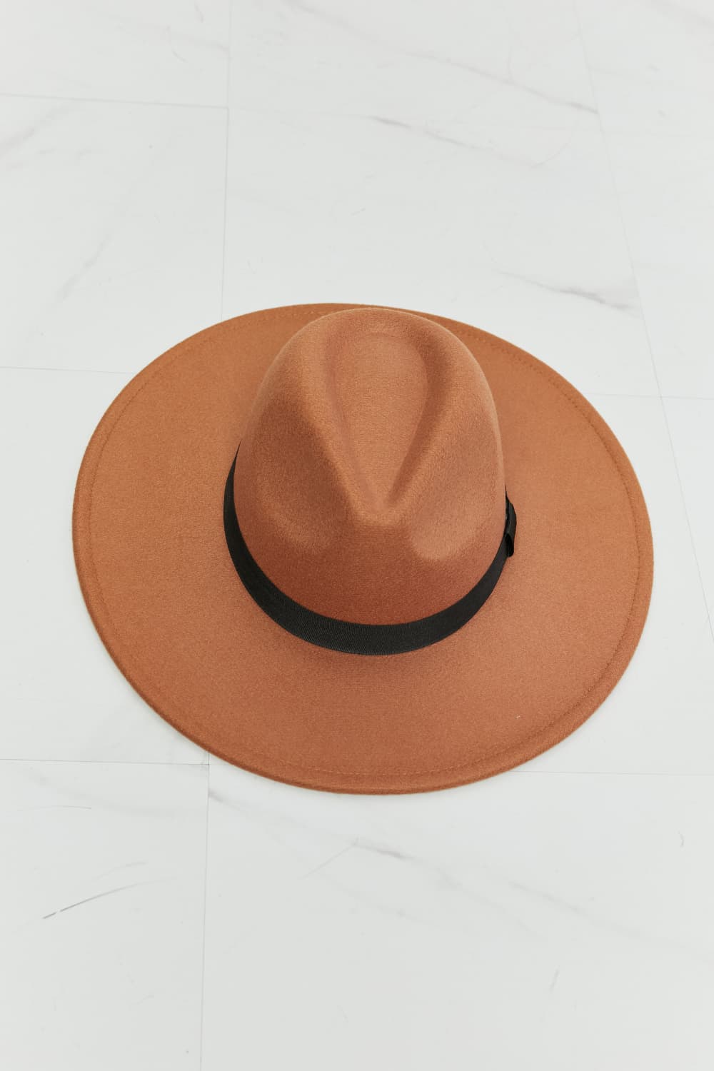 Women's Fedora Hat With Black Ribbon Band Polyester Tan — product view 6