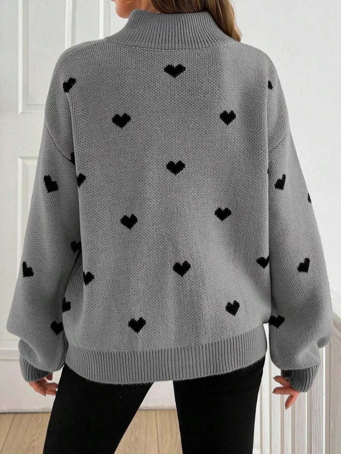 Trendsi Full Size Heart Half-Zip Long Sleeve Sweater Plus Size -