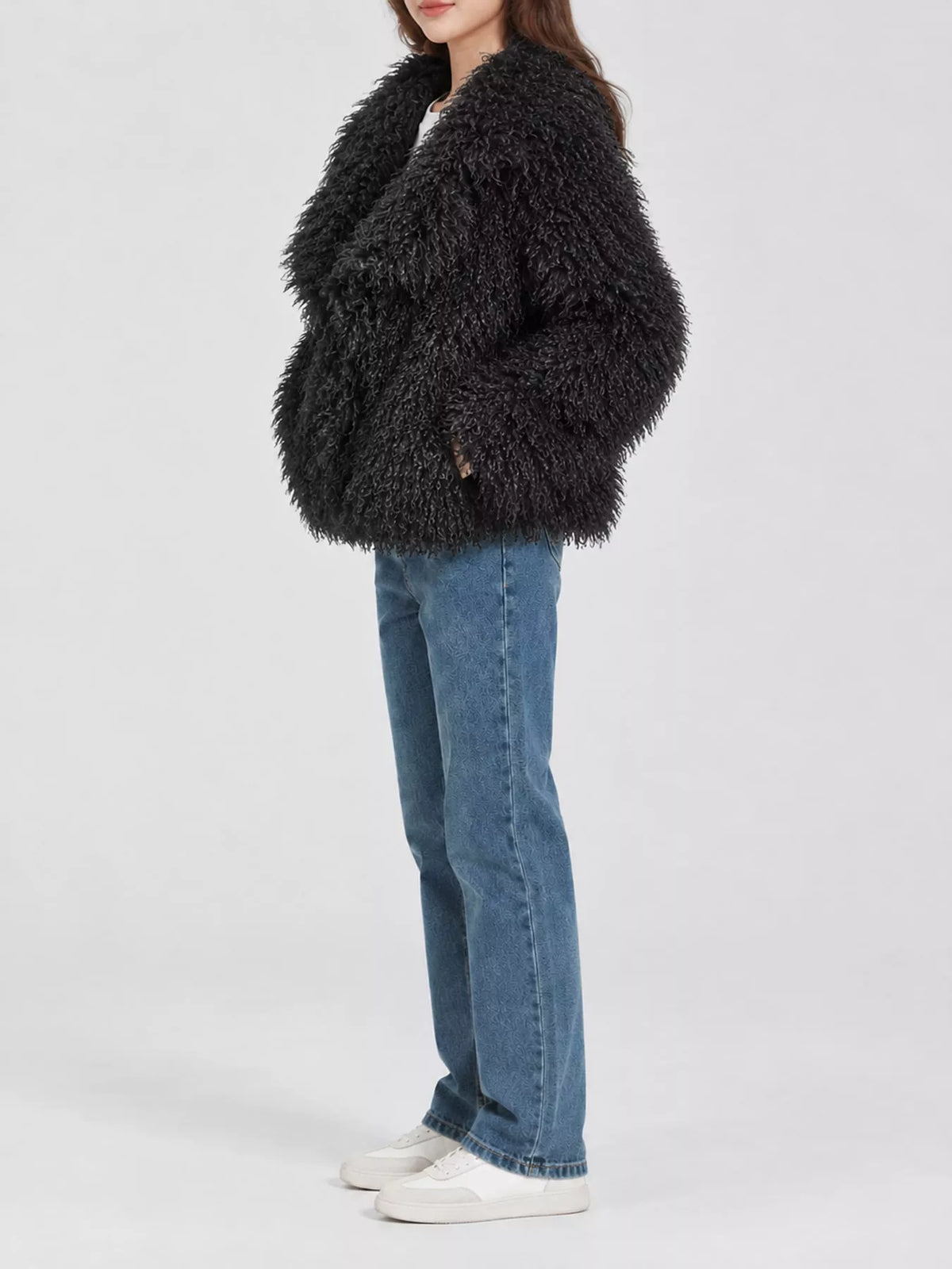 Collared long sleeve jacket, side view