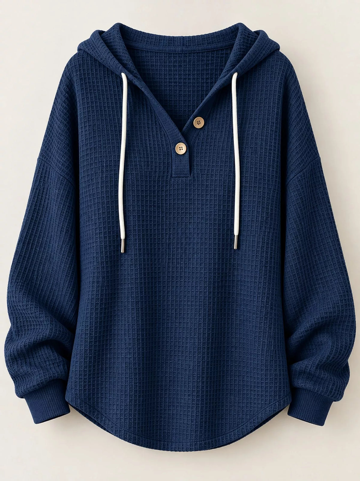 Waffle-knit hoodie, navy flat lay