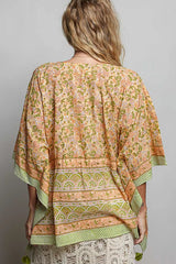 Trendsi POL Block Print Floral Tie Front Boho Blouse -