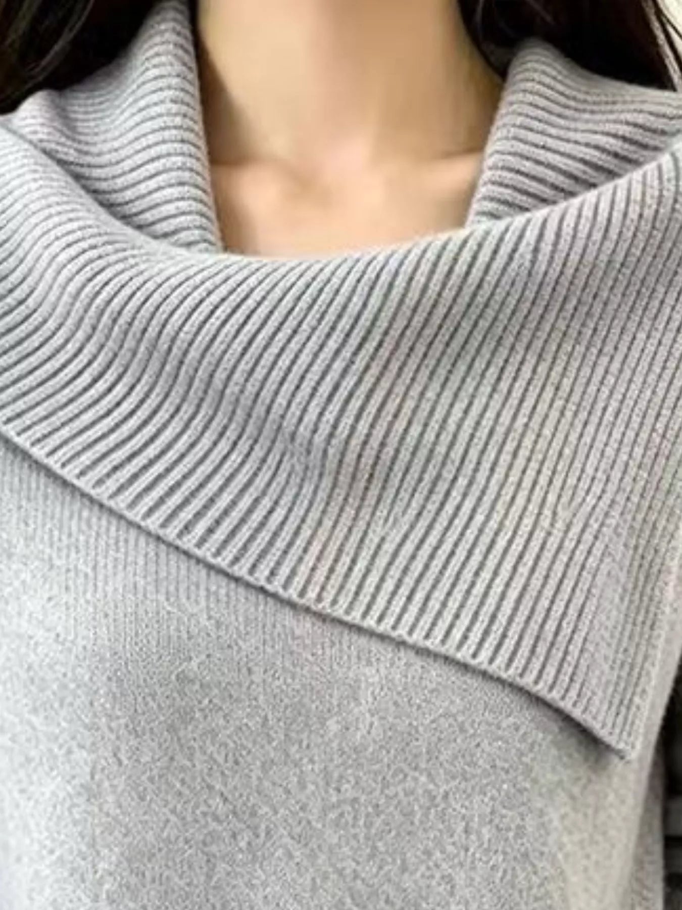 Trendsi Full Size Asymmetric Ribbed Collar Sweater Plus Size -