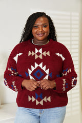 Trendsi HEYSON Full Size Aztec Soft Fuzzy Sweater -