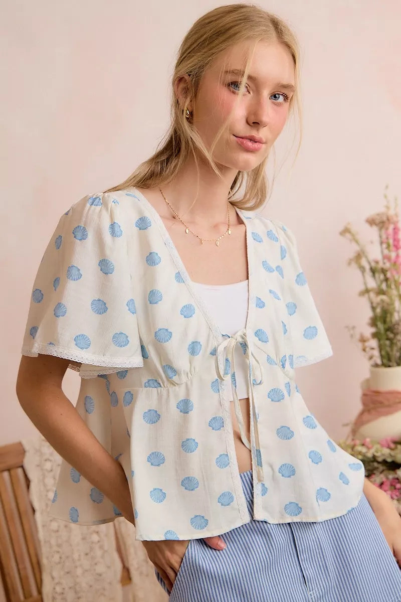 Women's Boho Print Tie-Front Blouse With Flutter Sleeves — product view 14