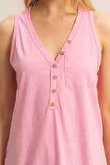 Trendsi HYFVE Slub Knit Half Button Sleeveless Top -