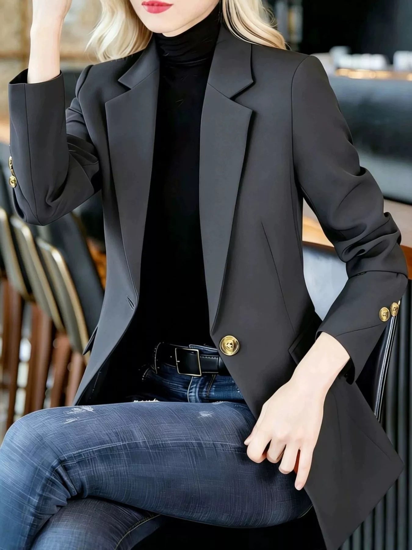 Trendsi Full Size One Button Lapel Collar Blazer Plus Size -