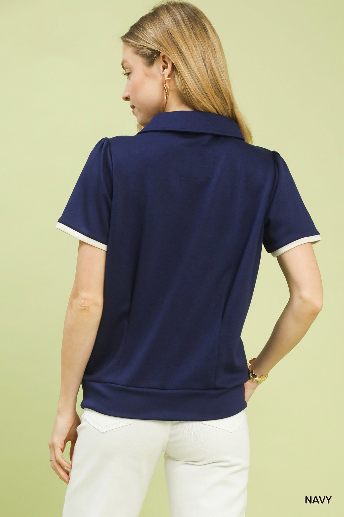 Women's Luxe Knit V-Neck Short Sleeve Top With Contrast Trim — product view 3