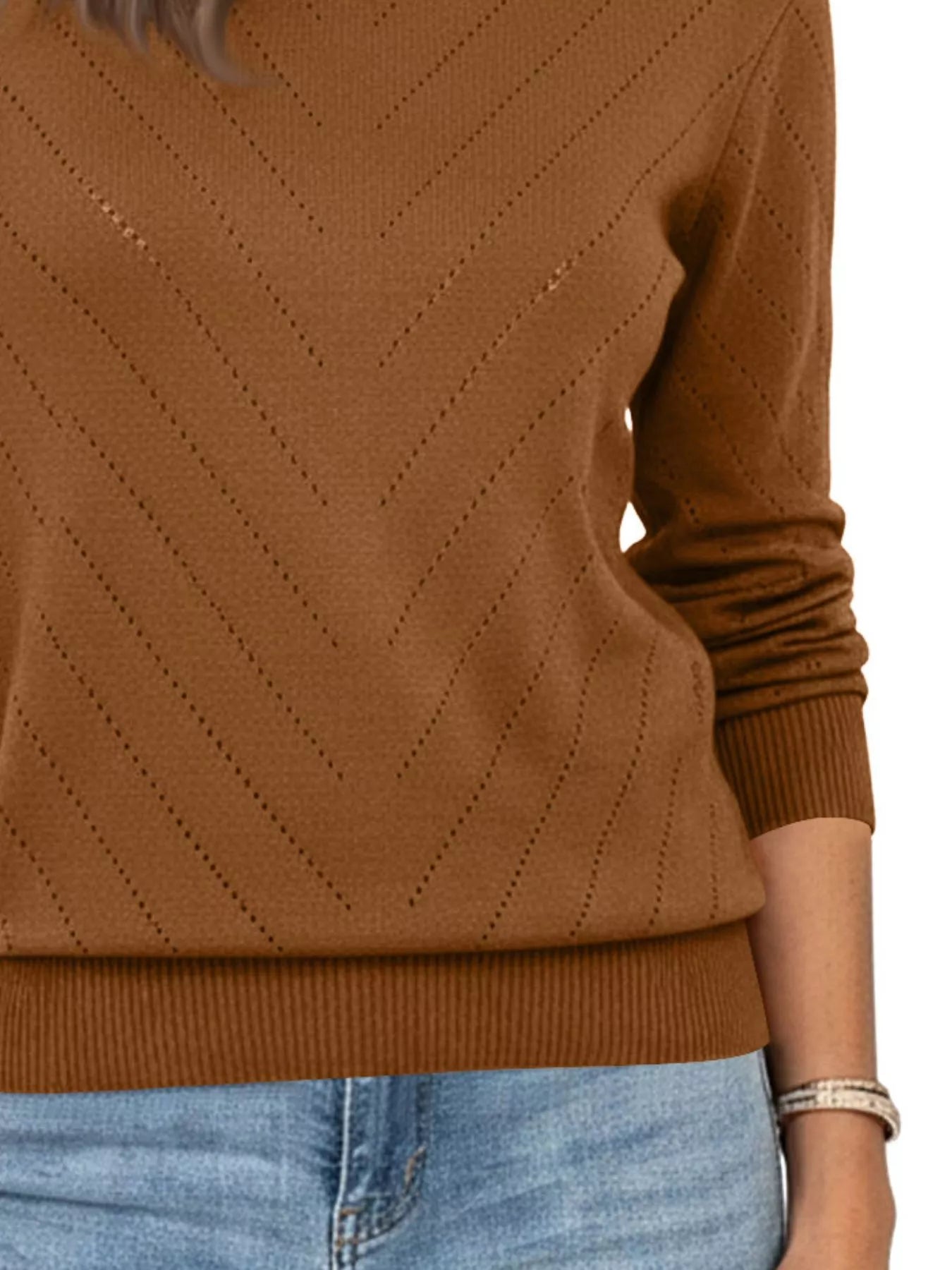 Trendsi Openwork Round Neck Sweater -