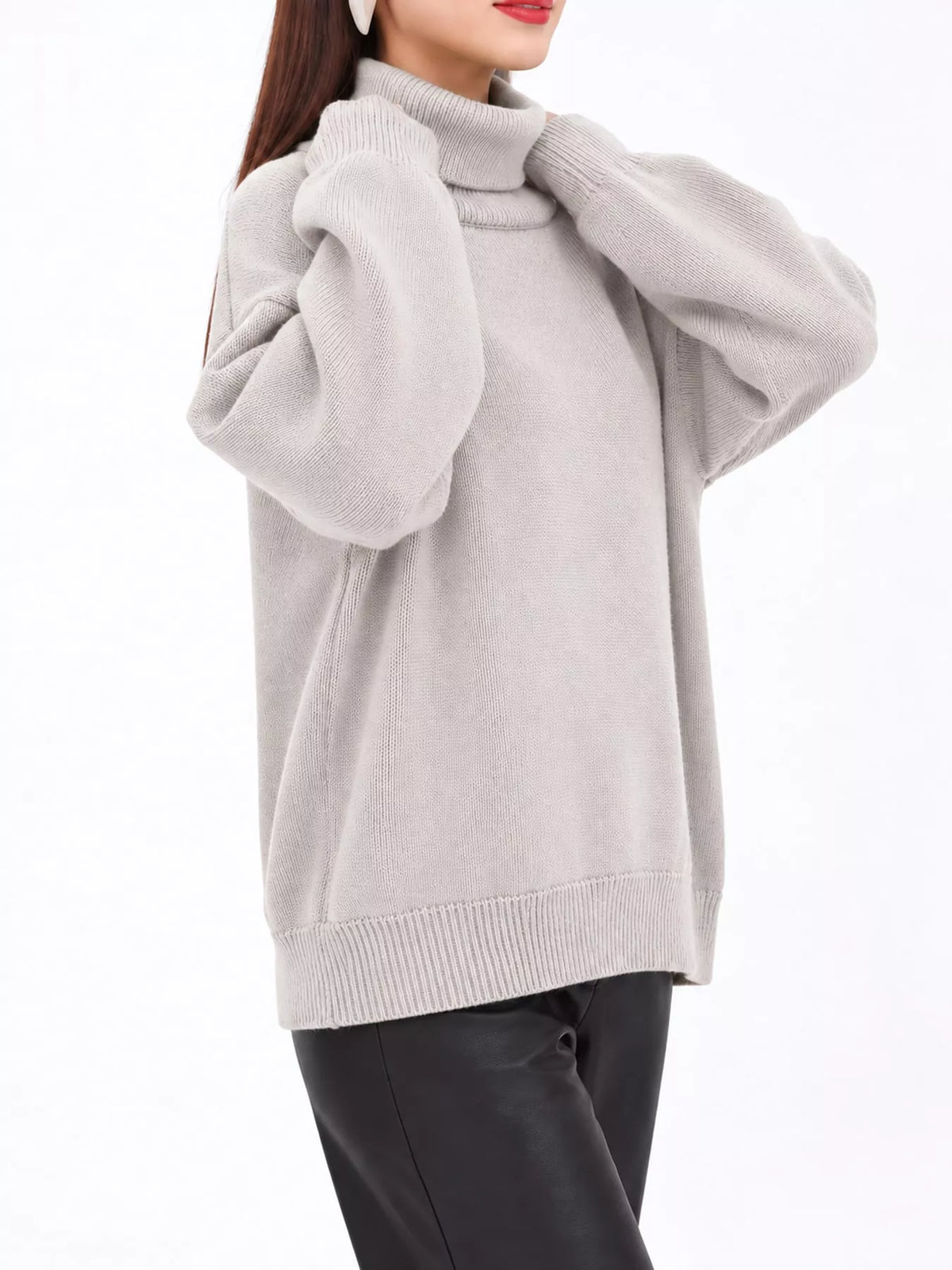 Oversized Turtleneck Drop Shoulder Sweater — front view