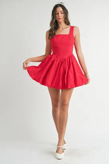Trendsi MABLE Poplin Square Neckline Bubble Mini Dress -