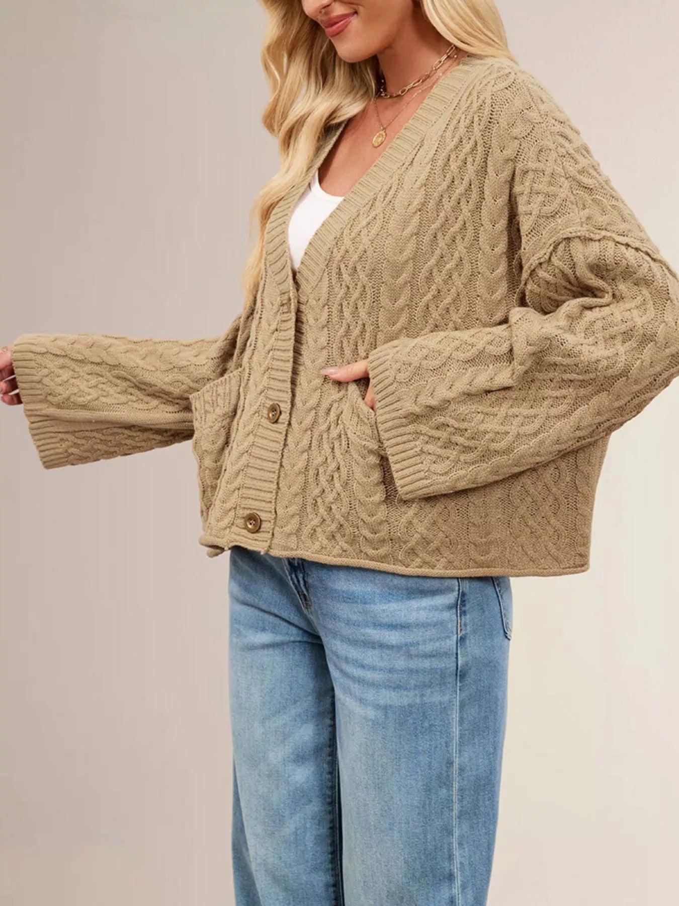 Trendsi Cozy Cable Knit Cardigan with Pockets -