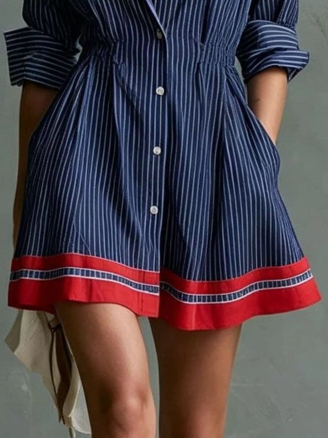 Trendsi Striped Button-Down Shirt Dress with Contrast Hem -