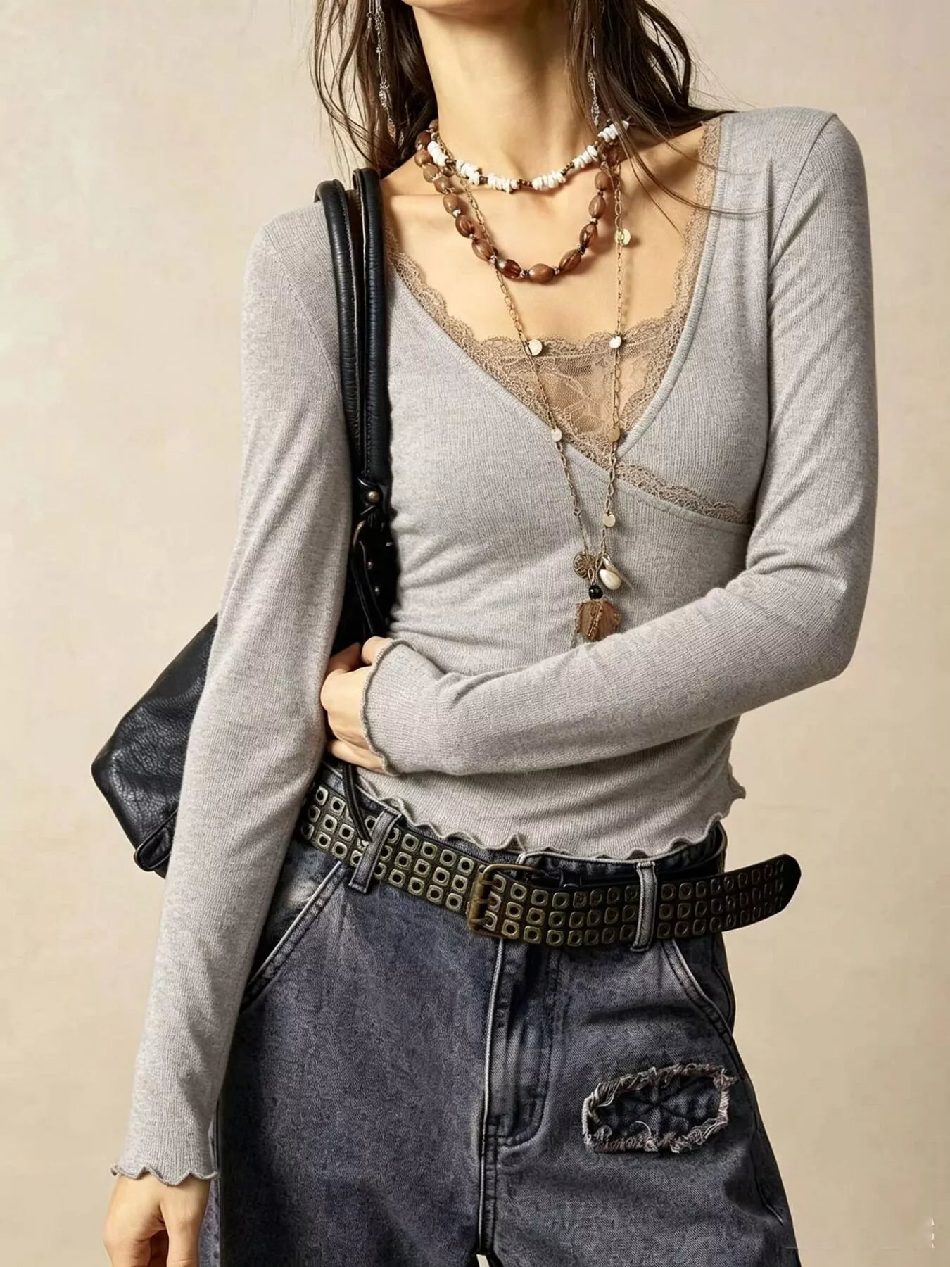 Trendsi Lace Detail Long Sleeve T-Shirt -