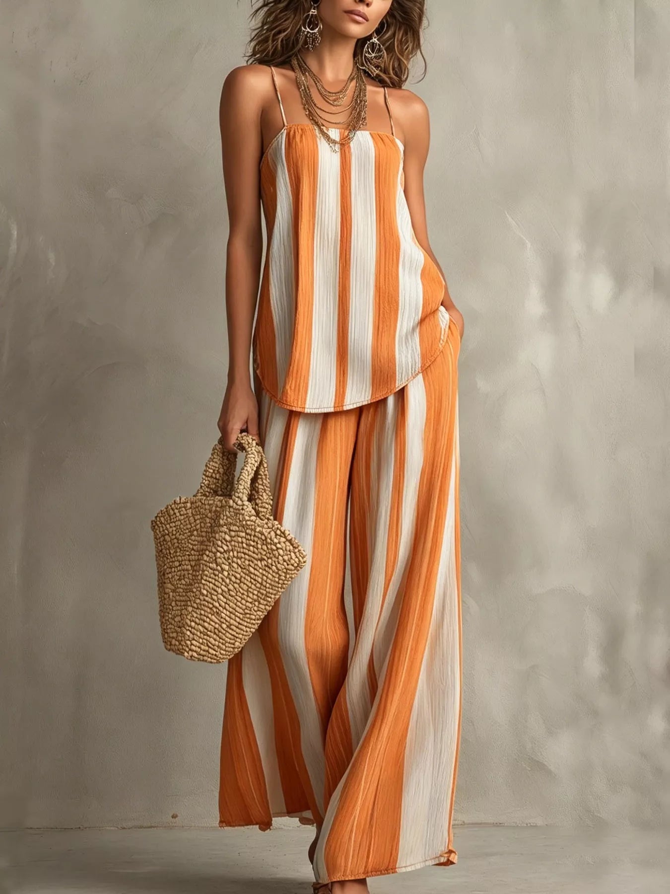Trendsi Striped Cami and Wide Leg Pants Set -