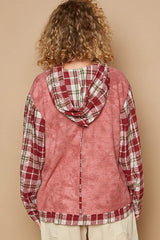 Trendsi POL Star Patch Plaid Long Sleeve Hooded Top -
