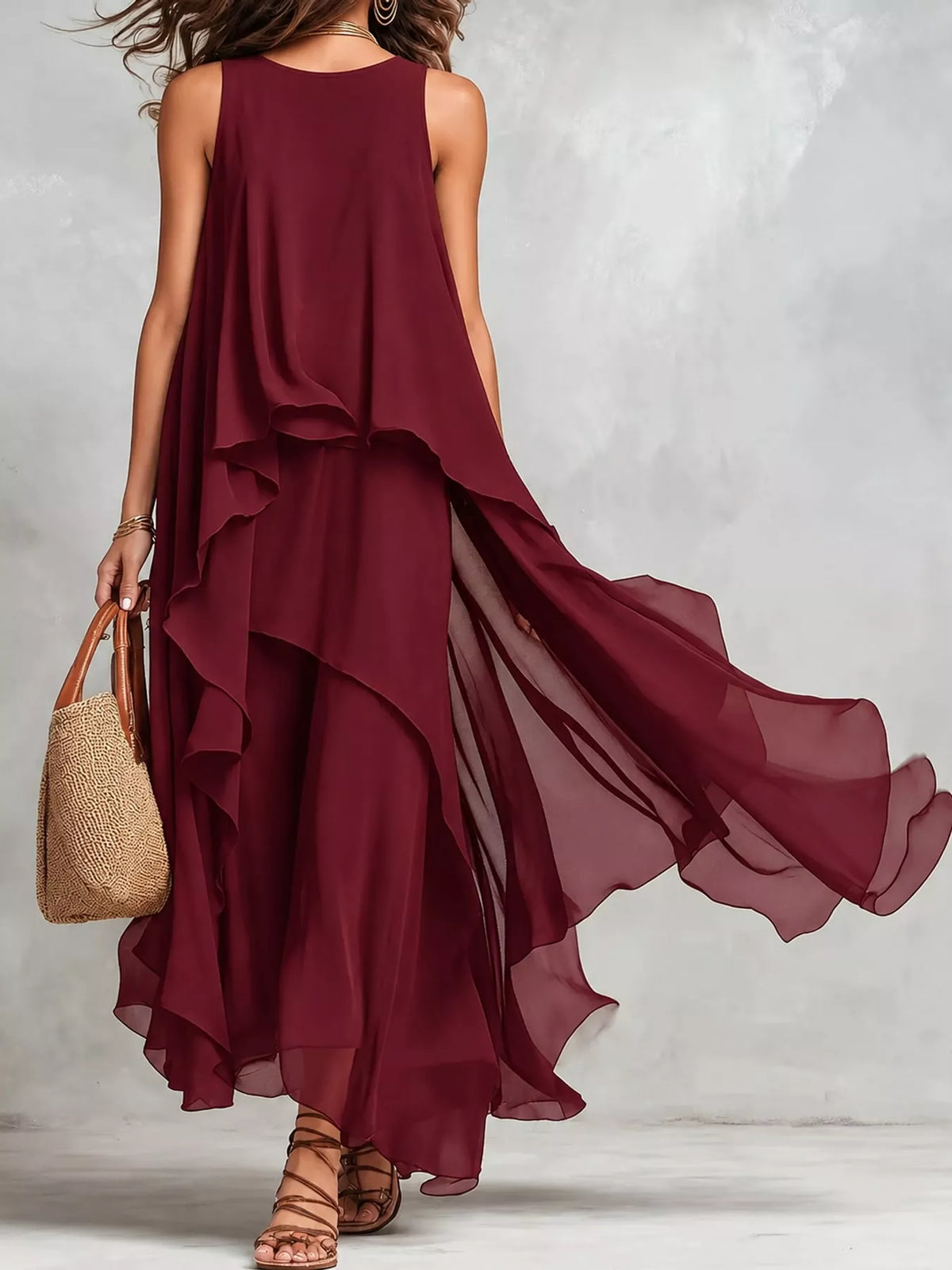 Tiered maxi dress, burgundy back