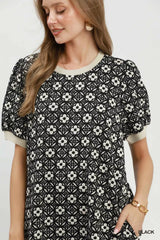 Trendsi Umgee Floral Textured Puff Sleeve Mini Dress - Dresses