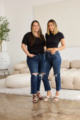 Trendsi RFM Crop Dylan Full Size Tummy Control Distressed High Waist Raw Hem Jeans - Pants
