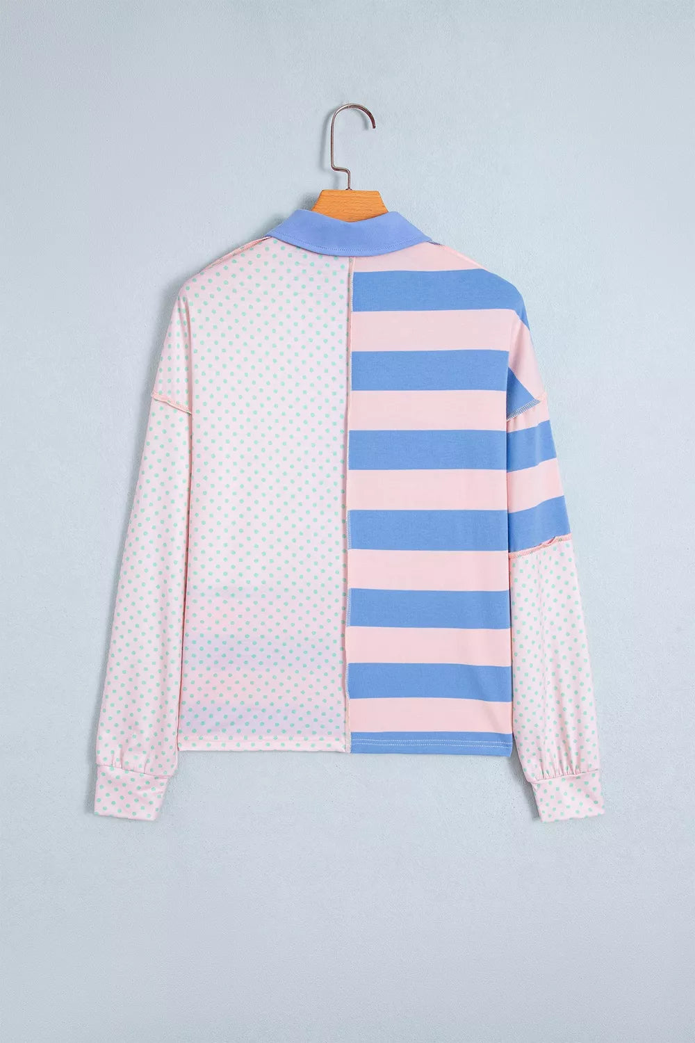 Striped Polka Dot Long Sleeve Polo Top, back view